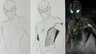 How to draw spiderman Black suit || From no way home || full tutorial