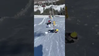 Snowboarder Struggles On Ski Lift! #FunnyVideos #Shorts