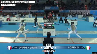 2019 237 T32 06 F F Individual Cadets Torun POL WCH RED LORENZI ITA vs DARDE FRA