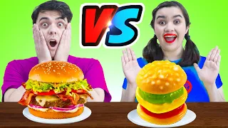 REAL VS GUMMY FOOD CHALLENGE FOR 24 HOURS | FUNNY MUKBANG & CRAZY SITUATION BY CRAFTY HACKS
