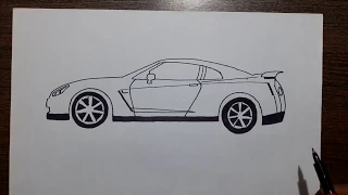 Drawing a Nissan GT-R.