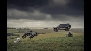 Three Land Rover Defender SUVs Performs Jaw dropping 30m Jump In Latest 007 Teaser