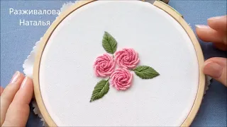 МК. Объемная вышивка. Вышивка листика. Шов "рыбья кость". Volume embroidery. Embroidery of a leaf.