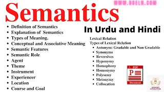 Semantics Explanation In Urdu and Hindi, Types of Meaning In Semantics In Urdu and Hindi, Notes PDF