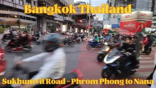 Bangkok Thailand - Evening Walk on Sukhumvit Road from Phrom Phong BTS to Nana BTS 🇹🇭