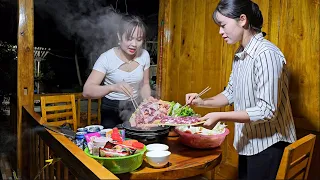 Harvest the failed corn crop and reward yourself with a hot pot meal after completing your work