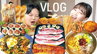 광장시장 맛집 털이 먹방 브이로그 | 삼겹살 잔치국수 육회김밥 비빔밥 빈대떡 붕어빵 꽈배기 야채빵 만두 비빔면  Mukbang VLOG Korean Food