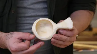 Woodcarving: Carving a mini 'Kuksa' from a cherry log - ASMR