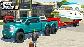 LOTTERY WINNER BUYS YACHT & CUSTOM BUILT F-550! ($400,000 PACKAGE DEAL) | FARMING SIMULATOR 2019