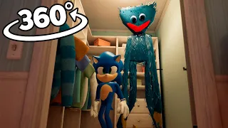 VR 360° Sonic and Huggy Wuggy attacked in the house (Poppy Playtime Chapter 2)