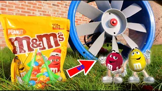 SHREDDER FAN vs M&M's! CRUNCHY EXPERIMENT!