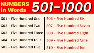 501 To 1000 Numbers in words in English || 501-1000 English Numbers with spelling