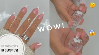 EASY FRENCH-TIP NAIL STAMP HACK | POLYGEL NAIL TUTORIALS FOR BEGINNERS | TESTING VIRAL NAIL HACKS