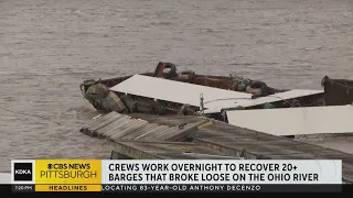 Crews work overnight to recover 20+ barges that broke loose on Ohio River