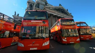 City Sightseeing Double Decker Red Bus Hop On Hop Off Tour in St Petersburg, Russia. LIVE!