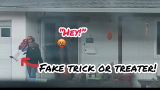 Fake trick or treater prank! (Hilarious)