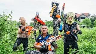 LTT Films : Silver Flash Warriors Nerf Guns Fight Crime Group BIGMAN Mask Temple Guard