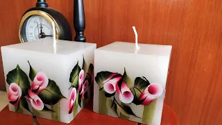 How To Paint a Candle | Christmas Candles Painting Tutorial | Decorate Candle with One Stroke Roses