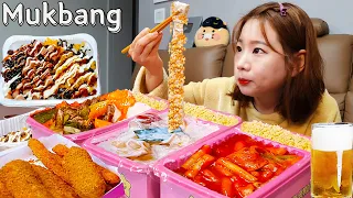 Sub)Real Mukbang- 3 Types of Tteokbokki with Stars ⭐ Spicy, Cream, Rose Sauce 🥘 Fried food 🥟 ASMR