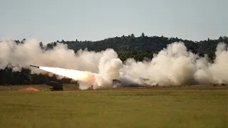 US Marines Fire Six Training Rockets (RRPR) Artillery Rockets (HIMARS)