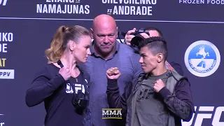 UFC 261: Valentina Shevchenko vs. Jessica Andrade Press Conference Staredown - MMA Fighting