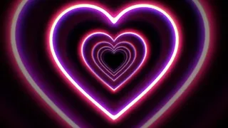 Neon bright video background Tunnel of hearts hd