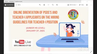 Online Orientation on Guidelines for Teacher-I Applicants  (JHS)
