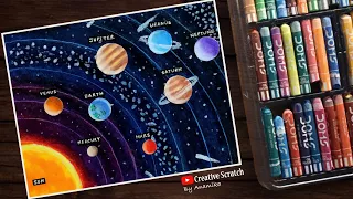 Solar System Drawing Oil Pastel | Easy Solar System Drawing #solarsystem