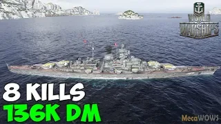 World of WarShips | Bismarck | 8 KILLS | 136K Damage - Replay Gameplay 4K 60 fps