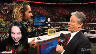 WWE Raw 3/2/15 Jon Stewart confronts Seth Rollins