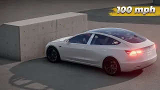 What happens if the Tesla Model 3 hits a wall at 100 mph