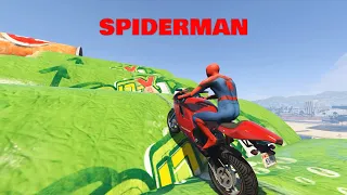 RIDING A MOTORCYCLE WITH SUPERHEROES ON THE STAIRS CHALLENGE #7 | GTA5