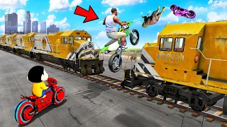 SHINCHAN AND FRANKLIN TRIED JUMPING BETWEEN TWO CRASHING TRAINS CHALLENGE IN GTA 5