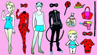 Paper Dolls Family Dress Up Ladybug & Cat Noir Costumes Dresses Accessories Dollhouse Papercrafts #2