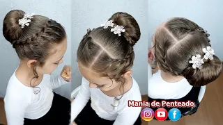 Penteado Rápido e Elegante para Meninas com Tranças e Coque | Bun Hairstyle with Braids for Girls