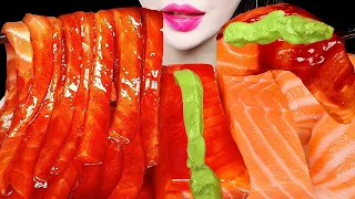 ASMR SALMON SPICY FIRE CHICKEN SAUCE 불닭소스 연어회 먹방 EATING SOUNDS MUKBANG NO TALKING