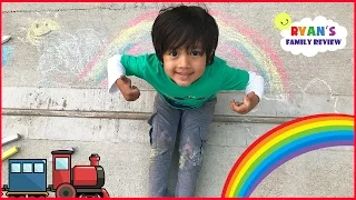 Kid Playtime outside with a Colorful Chalk drawing rainbow and truck with Ryan's family Review