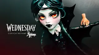 Doll Figurine Repaint WEDNESDAY ADDAMS The Addams Family | Halloween | Monster High Ooak Repaint