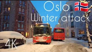 [ 4K, 60ftps ] Oslo, Norway-- Winter Attack ❄️❄️ Snow Walk🚶‍♀️❄️