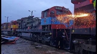 Cutting up General Electric C 36 locomotives