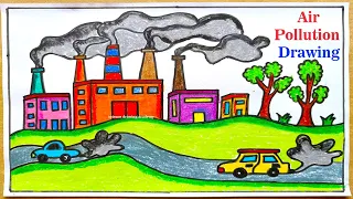 air pollution drawing in simple and easy steps - factory pollution - vehicle pollution