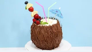 Coconut Cocktail 3D Cake  - How To Decorate with Chocolate by CakescStepbyStep