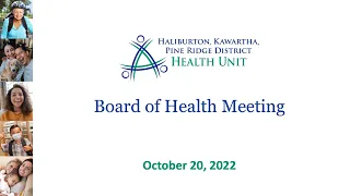 HKPR District Health Unit Board of Health Meeting - October 20, 2022