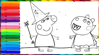 Drawing and Coloring Peppa Pig on Halloween/How and Draw Peppa Pig And Her Friend #howtodrawpeppapig