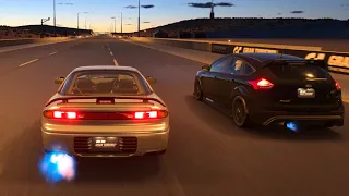 Gran Turismo 7 - Big Turbo 3000gt vs Built Focus RS, from a 40 Roll! Insanely Close Race