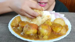 Eating- RICE, SPICY EGG CURRY, ONION SALAD || ASMR EATING || HOMEMADE FOOD || @ FOODIE SC