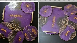 Beautiful purple and gold geode shaped resin coaster and try #resinpurplecoastertry