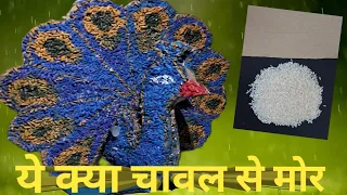 Unique Peacock wall craft using cardboard and rice ll sakshi craft135