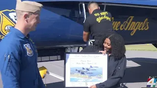 Reporter Marilyn Parker takes a ride with the Blue Angels