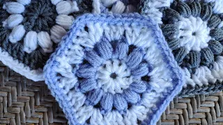 Hexagon Granny Square | How To Crochet A Hexagon | Puff Stitch  Hexagon | Crochet | Craft